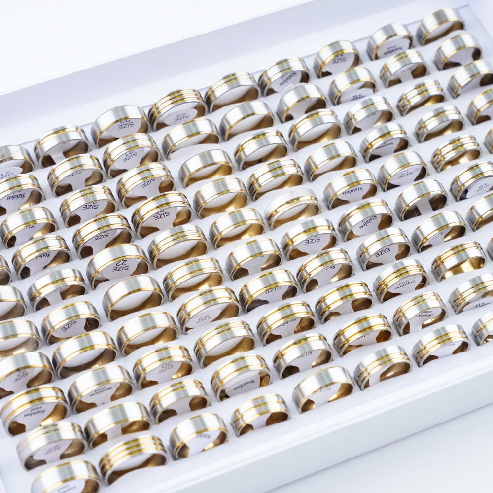 10/20/30/50Pcs Classic Fashion Stripe Hollow Colorful Sticker Stainless Steel Ring Trend Women Jewelry Party Decoration Gift