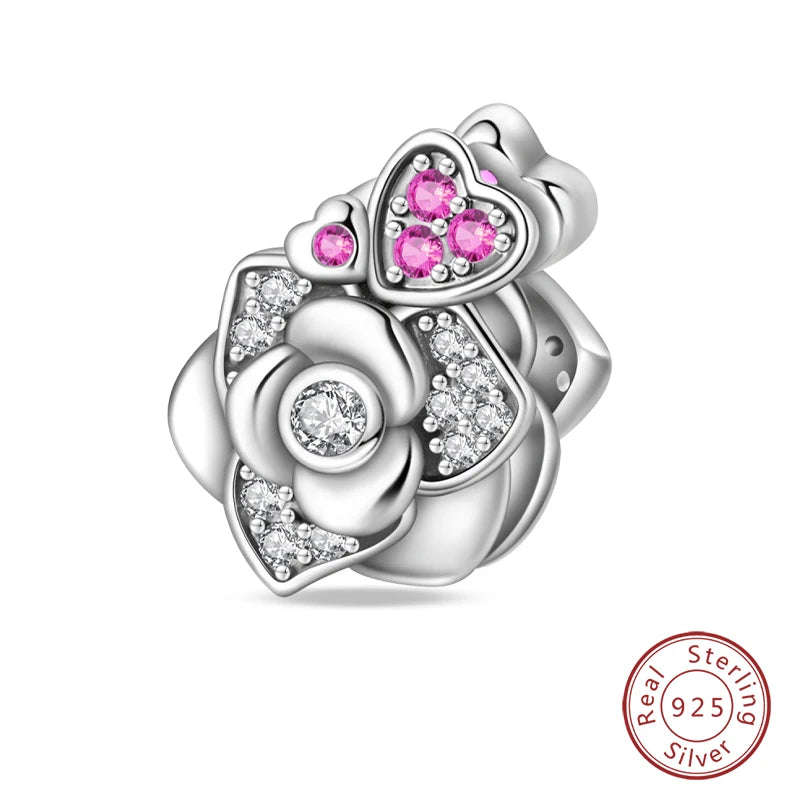 Real 925 Sterling Silver Pink Series Heart Charms Beads Fit Qikaola 925 Original Bracelets DIY Mother's Day Jewelry Gift For Mom