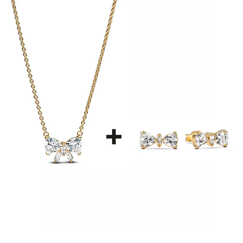 S925 Silver Valentine's Day Red Heart Charm Earring Snowflake Earrings Bow Heart Necklace DIY For Women Fine Jewelry Gift