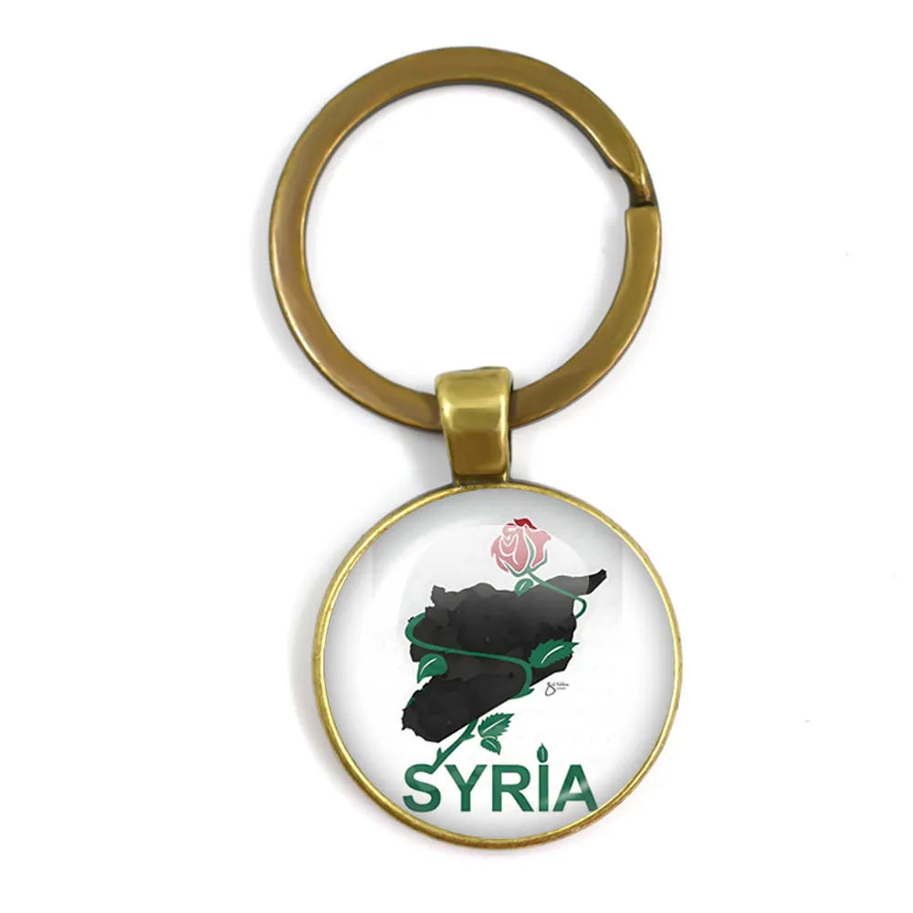 Syria Flag National keychain Glass Cabochon Pendant Keychain For Women Men Charm Car Keyring Creative Fashion Jewelry Gift