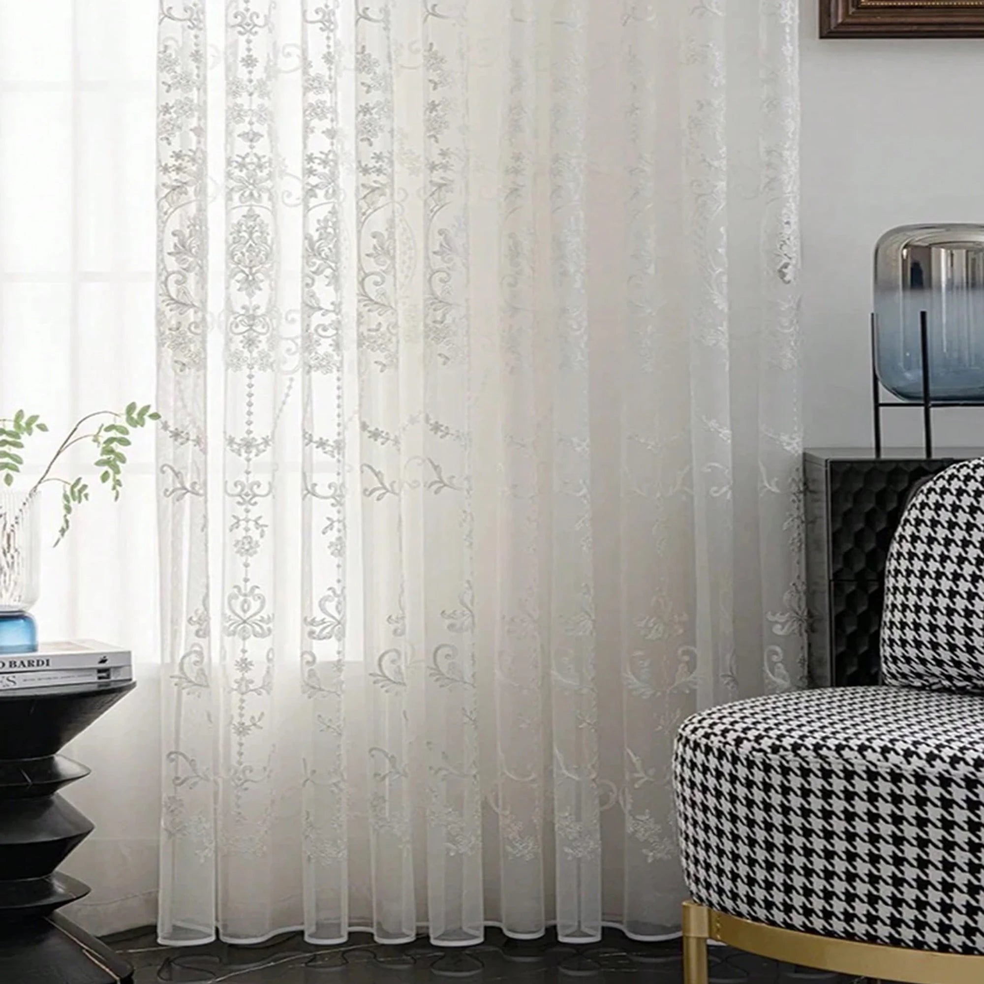 1pc Elegant Single Layer Embroidered Sheer Curtain, Breathable,Anti-Mosquito,sunscreen,for Living Room, Bedroom Decor