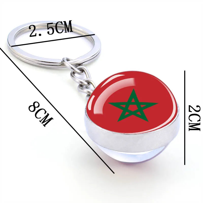 Africa Flag Keychains Algeria Somalia Tunisia Morocco Egypt National Flag Key Chains Double Side Glass Ball Pendant Keyring Gift