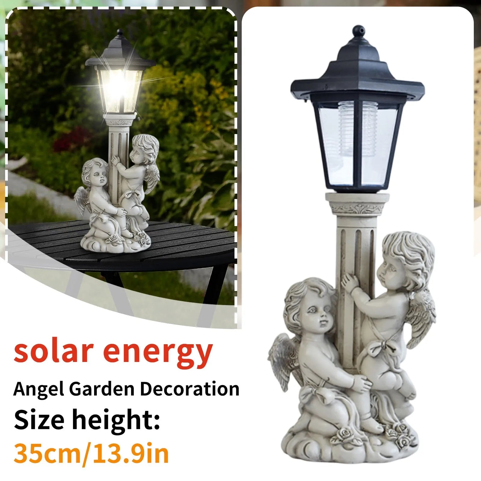 Garden Angel Sculpture Solar Powered Luminous Light For Front Door Window Courtyard Craft Statue Glowing Ornament Outdoor Decor