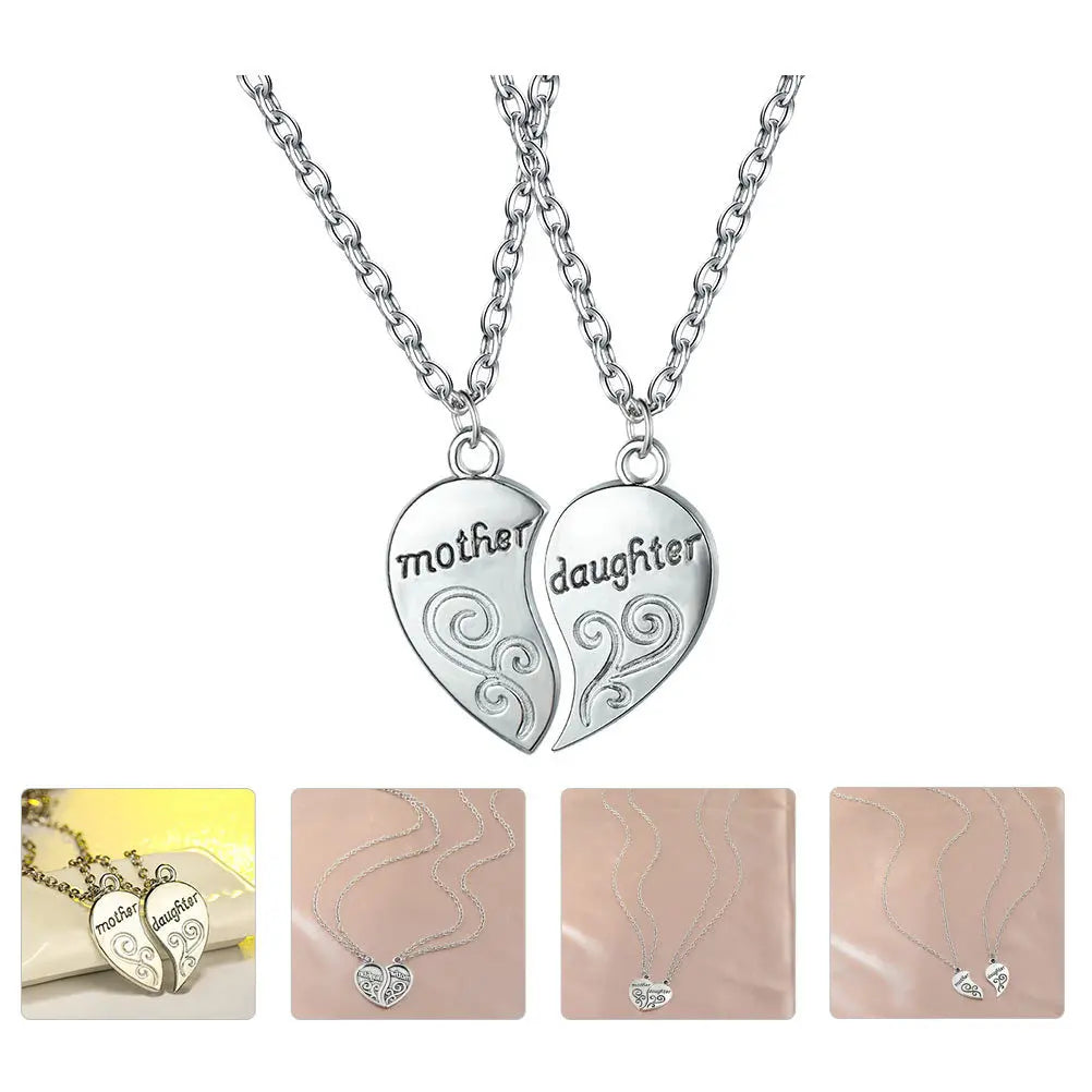 1Pair Heart Necklace Durable Alloy Mother Daughter Necklace Meaningful Mother's Day Jewelry Gift Mother Daughter Necklaces