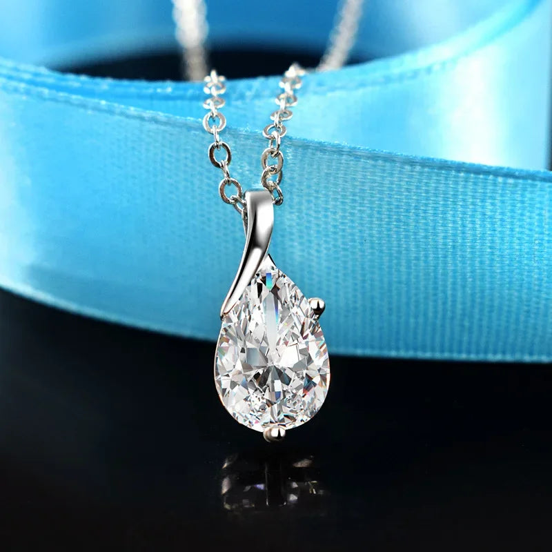 LiHong S925 Sterling Silver Necklace Angel Tears Crystal Blue Topaz Pendant Necklace for Woman Charm Jewelry Gift