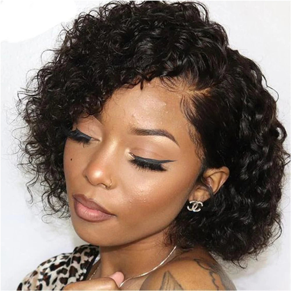 Short Bob Water Wave 13X4 Lace Front human hair wig For Women Brazilian Transparent Lace Frontal Wig Natural Color 1B30 1B99J