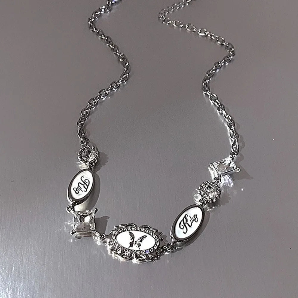 New Trendy Gothic Vintage Harajuku Butterfly Crystal Choker Pendant Chain Necklaces for Women Charm Y2K Accessories Jewelry Gift