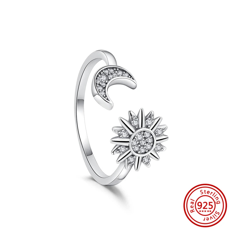 Sale 925 Sterling Silver Women Rings Moon Four Leaf Clover Snowflake CZ Original Sparkling For Women Pantaro Jewelry Anniversary