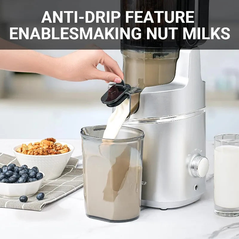 AMZCHEF 5.3-Inch Self-Feeding Masticating Juicer Fit Whole Fruits & Vegetables, Cold Press Electric Juicer Mach