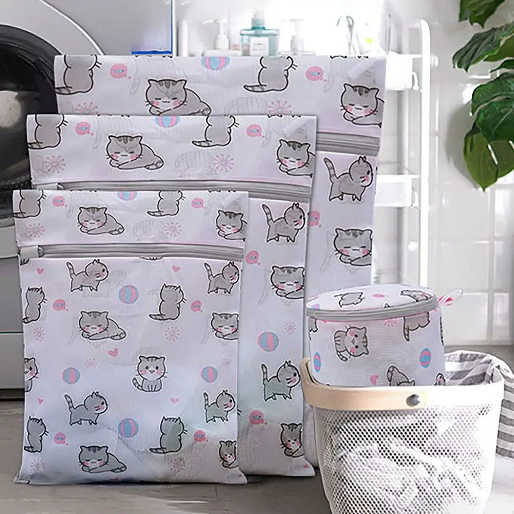 Cute Cat Print Laundry Bag Large Capacity Foldable Washing Bag Distortion Protection Cartoon Storage Bags Household