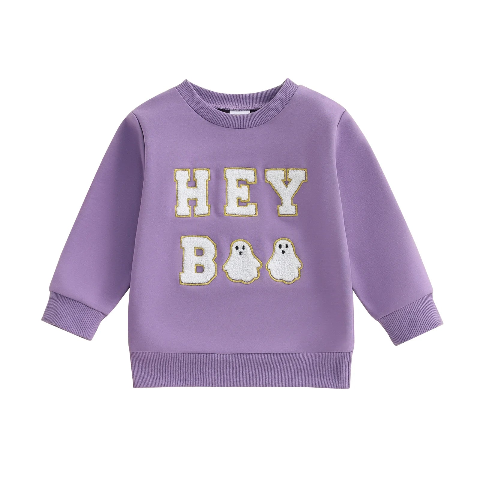 Adorable Infant Halloween Pullover with Embroidered Letters Round Neck and Long Sleeves - Stylish Toddler Outfit for Fall Fun
