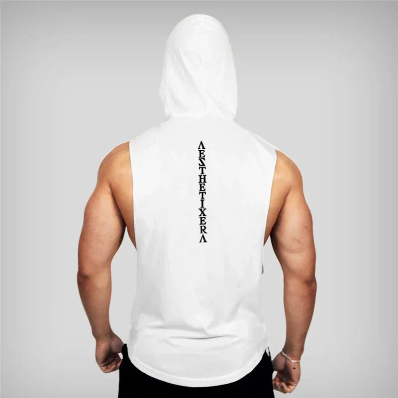 Gym Clothing Fitness Hooded Hip Hop Tank Top Men Bodybuilding Muscle Workout Singlet Sleeveless Shirt Outdoor Jogging Sweatshirt