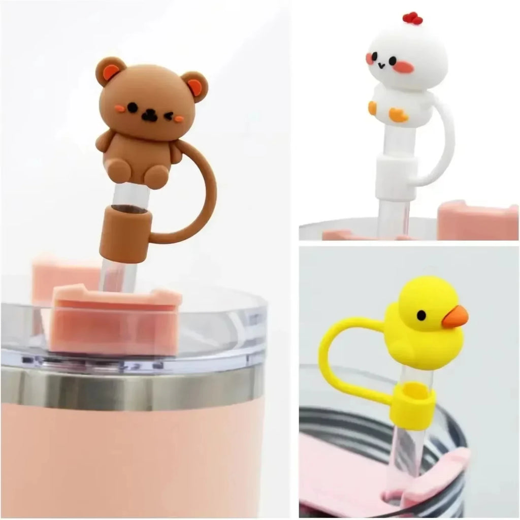5/10pcs Straw Cover Cap Reusable Silicone Dust-Proof Animal Shape Straw Topper Compatible With 30/40oz Tumbler Handle Tips Lid