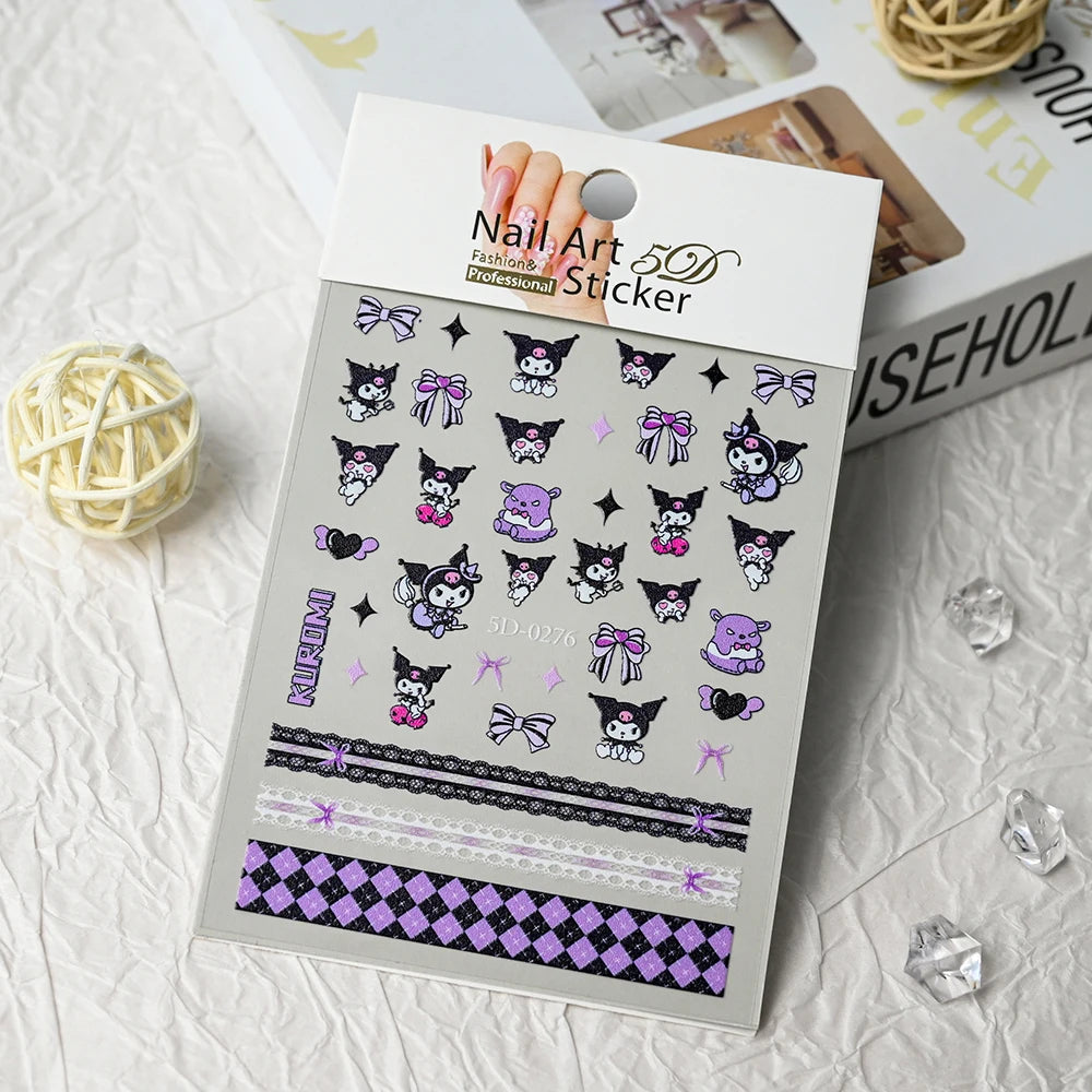 5D Sanrio Hawaii Hello Kitty/Mymelody Nail Stickers 1Pcs Kawaii Cartoon Kitty Nail Stickers DIY Holiday Girl Manicure Slider
