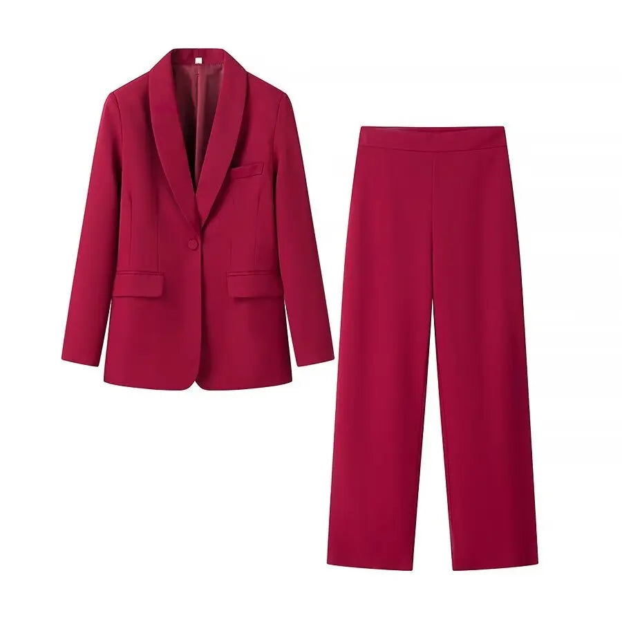 HH Autumn Women Fashion One Button Long Sleeves Pocket Decoration Lapel Blazers+High Waist Side Zipper Solid 2 Piece Set