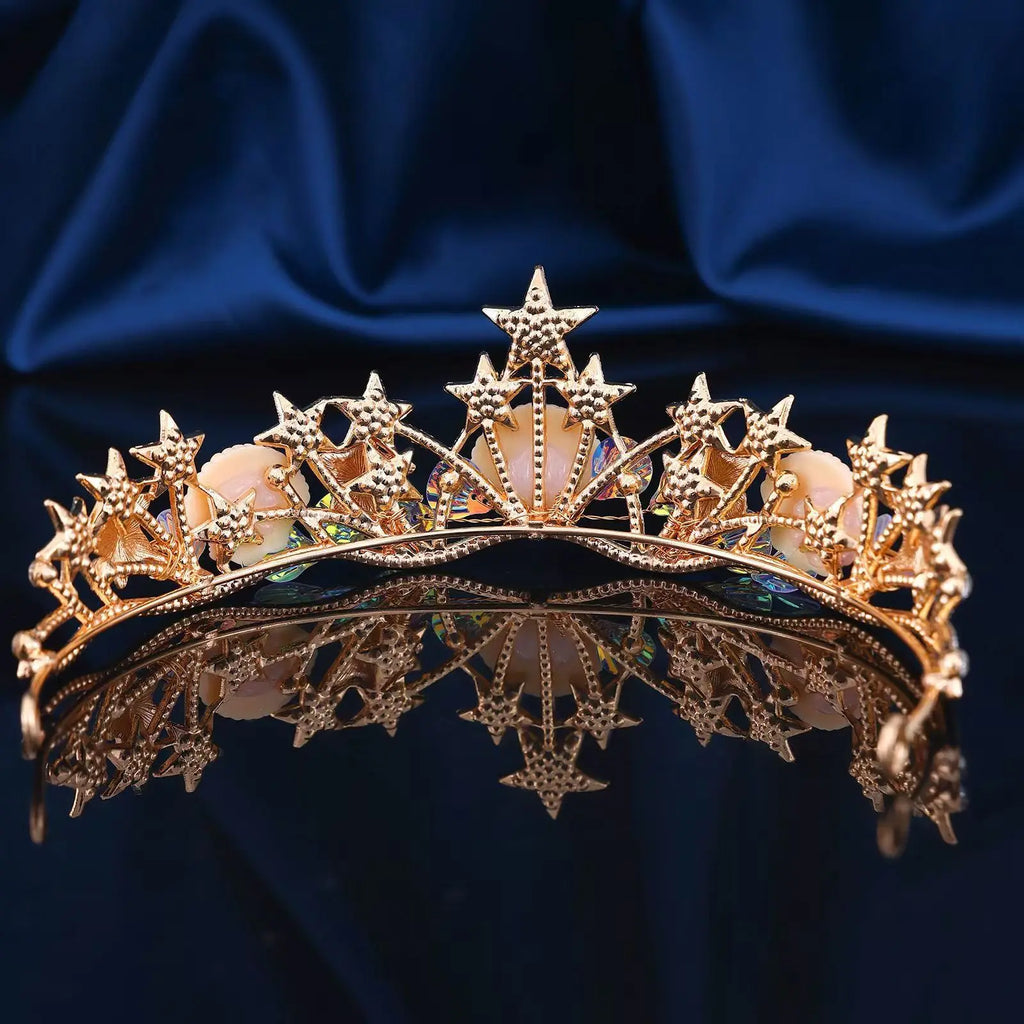 Ocean Style Mermaid Crown Halloween Costume with Seashell & Starfish Hair Accessories Women Girls Birthday Party Tiaras