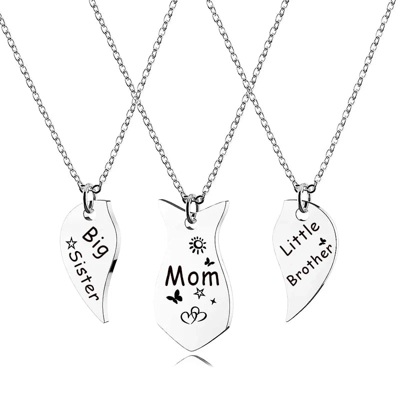 3 PCS Mom Big Sister Littler Sister Heart Matching Necklace Set Stainless Steel Mother Daughter Necklaces Jewelry Gifts