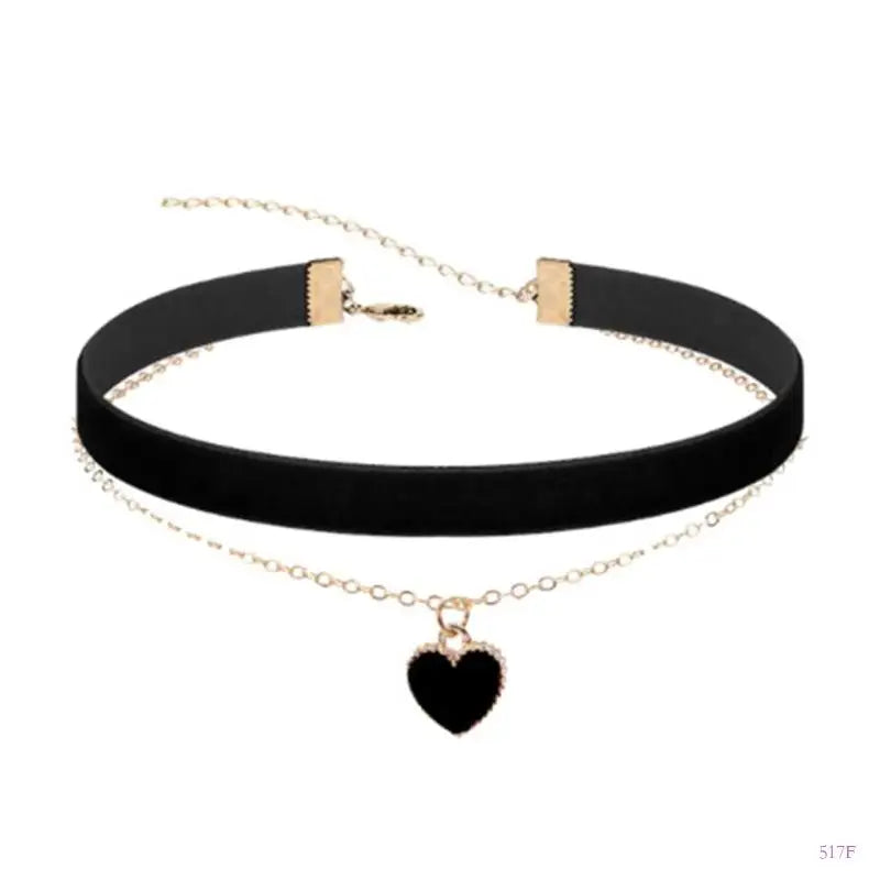 517F Adjustable Double Layer Black Textile Necklace Stylish Layering Piece For Trendy Outfits