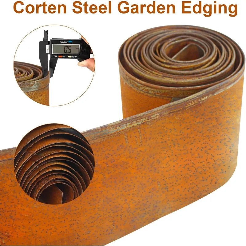 Corten Steel Garden Edging 5.5" x 32.8', Metal Rusted Landscape Edging Sturdy Garden Long Strips, Metal Edging for Landscaping,