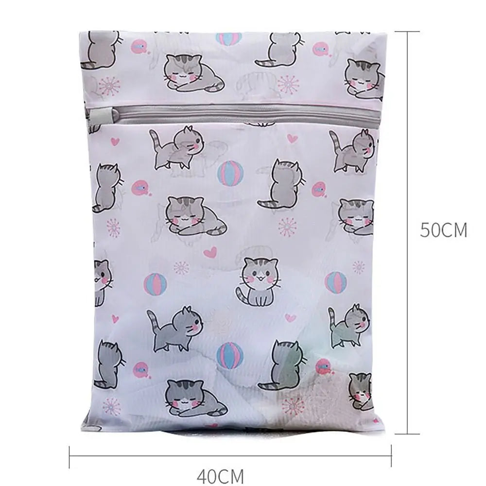 Cute Cat Print Laundry Bag Large Capacity Foldable Washing Bag Distortion Protection Cartoon Storage Bags Household