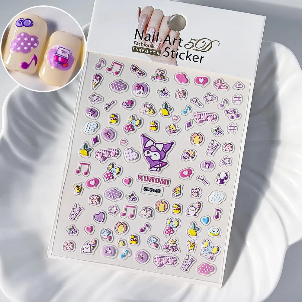 5D Sanrio Hawaii Hello Kitty/Mymelody Nail Stickers 1Pcs Kawaii Cartoon Kitty Nail Stickers DIY Holiday Girl Manicure Slider