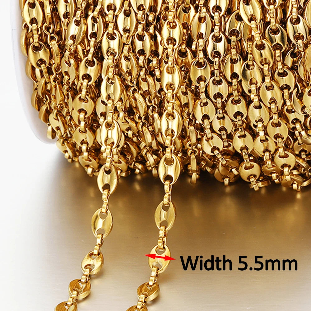 1meter Gold Stainless Steel Chain Multi Styles Star Thick Cable Curb Chains for Necklace Bracelet Jewelry Making DIY No Fade