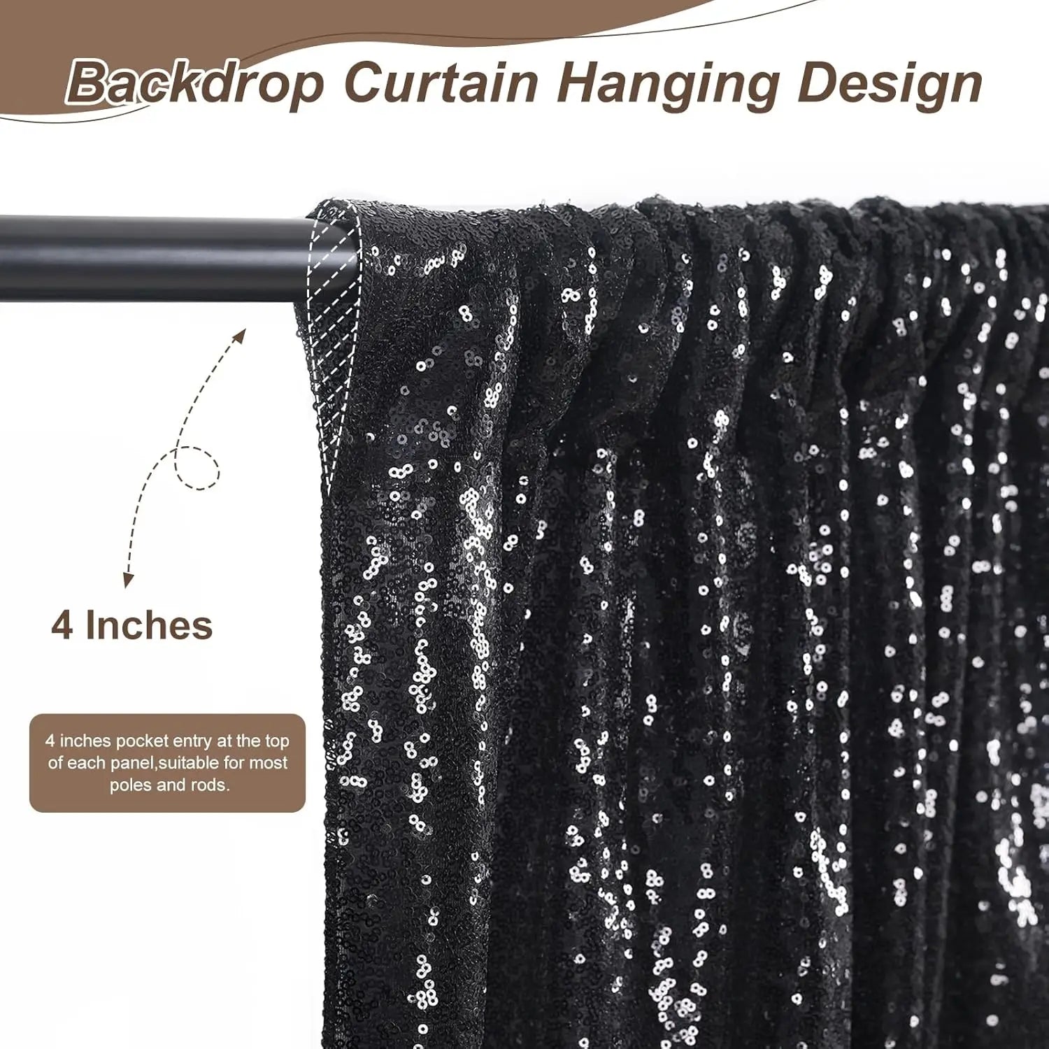 Black Sequin Backdrop Curtains 3Pcs-7ftx7ft Sparkly Background Drapes Photography for Halloween Party Birthday Wedding Decor
