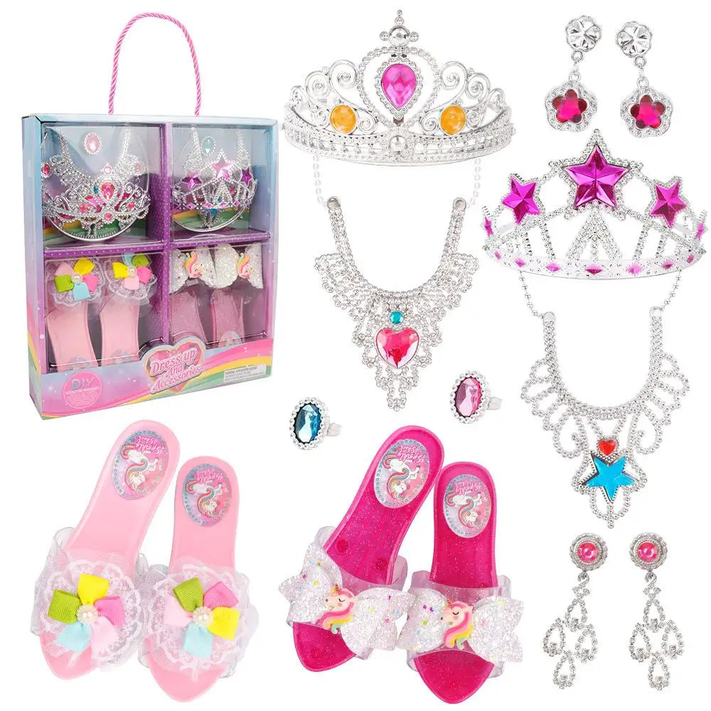 Dress Up Toy Girl Glass Slipper Necklace Earrings Toy Jewelry Set Gift Box, As Birthday, Halloween, Chrismas Gift