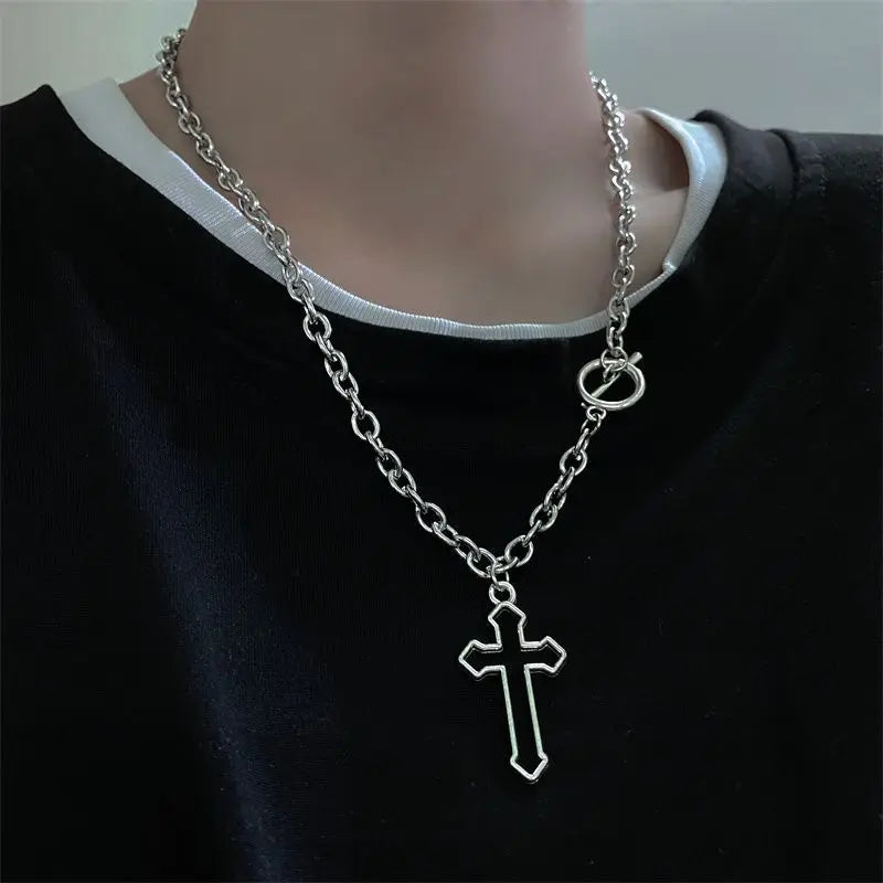 Black Rhinestone Cross Jesus Pendant Choker Necklace for Women Punk Vintage Double Layers Chain Boho Jewelry Fashion Party Gifts