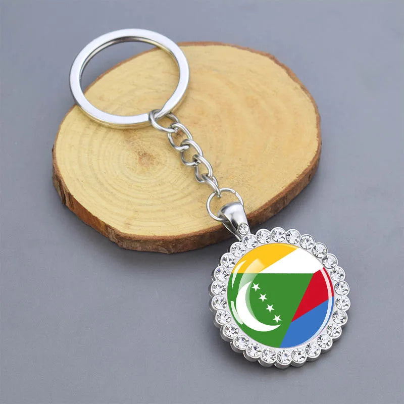 Arab National Flag Keychains Algeria Yemen Tunisia Saudi Arabia Egypt Glass Dome Rhinestone Key Chain Flag Jewelry Keyring Gift