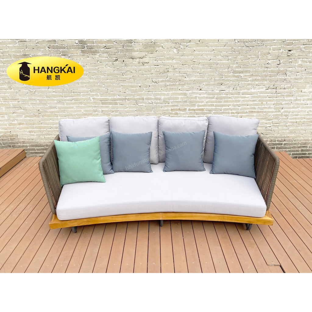 Garden Patio Modern Design Hand Woven Rattan Wicker Olefin Rope Teak Base Outdoor Sectional Sofa Set