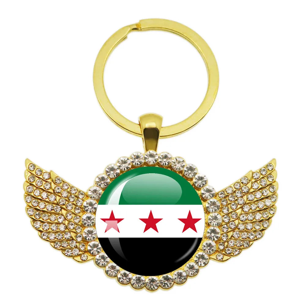 SKY FLAG Syria Flag National Keychain Glass Cabochon Heart-Shape Pendant Keychain For Women Men Charm Fashion Jewelry Gift