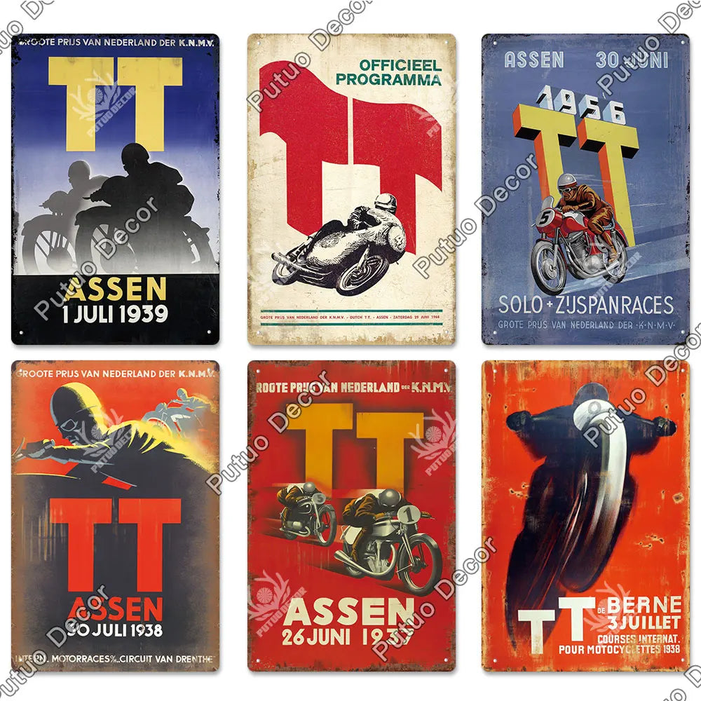 Putuo Decor Vintage Racing Track Tin Sign Isle of Man TT Metal Poster Plaque Garage Plate Bar Club Man Cave Home Wall Decoration