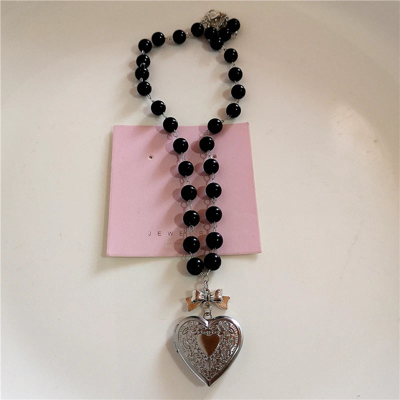 Goth Y2k Aesthetic Heart Locket Pendant Open Female Silver Color Stainless Steel Photo Frame Charm Necklace Women EMO Jewelry