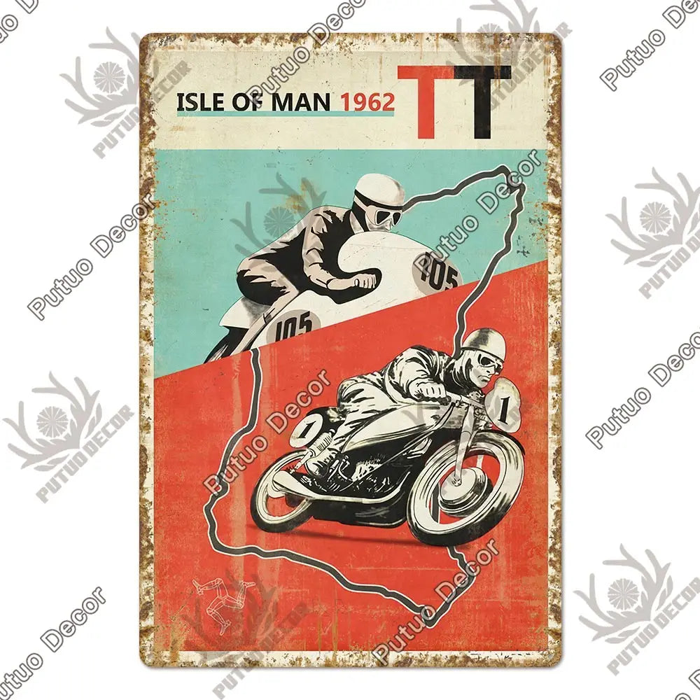 Putuo Decor Vintage Racing Track Tin Sign Isle of Man TT Metal Poster Plaque Garage Plate Bar Club Man Cave Home Wall Decoration