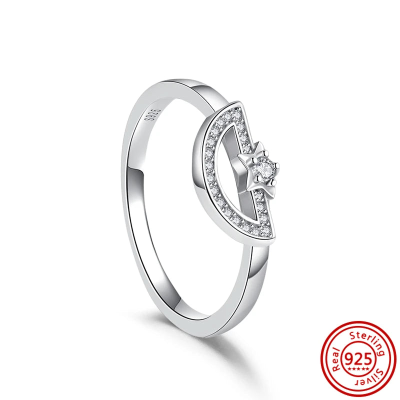 Sale 925 Sterling Silver Women Rings Moon Four Leaf Clover Snowflake CZ Original Sparkling For Women Pantaro Jewelry Anniversary