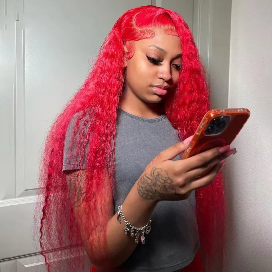 30 40 Inch Red Color Deep Wave Wig 13x4 13x6 Transparent Hd Lace Frontal Wig Wet And Wavy Water Wave Human Hair Wig For Women