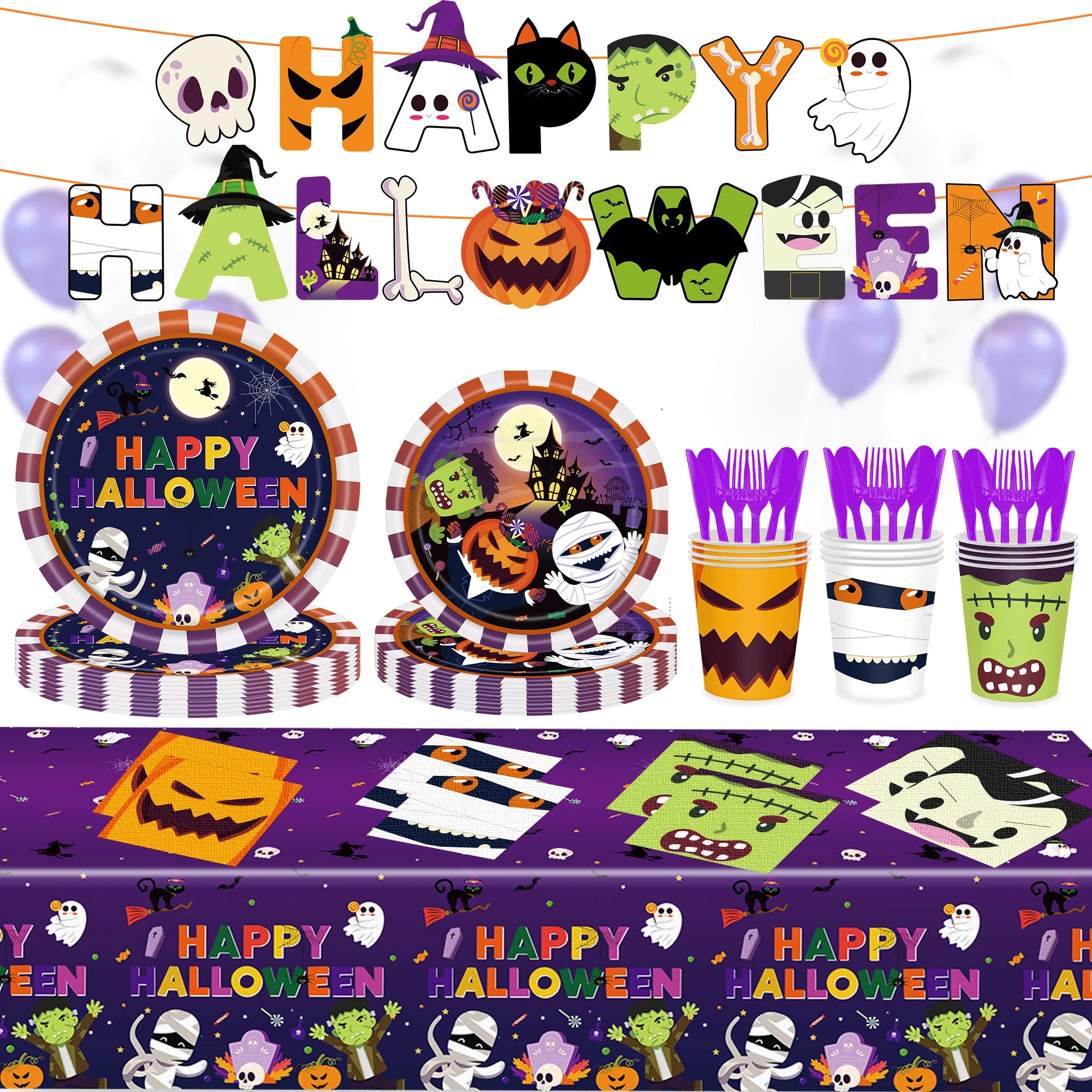 Halloween Ghost Shape Disposable Tableware Paper Plates Cups Halloween Happy Birthday Party Decoration For Home