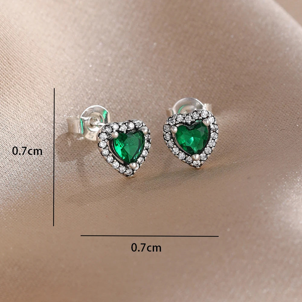 2025 New 925  silver earrings with sparkling red heart and pink bow earrings that fit original women's jewelry DIY birthday gift