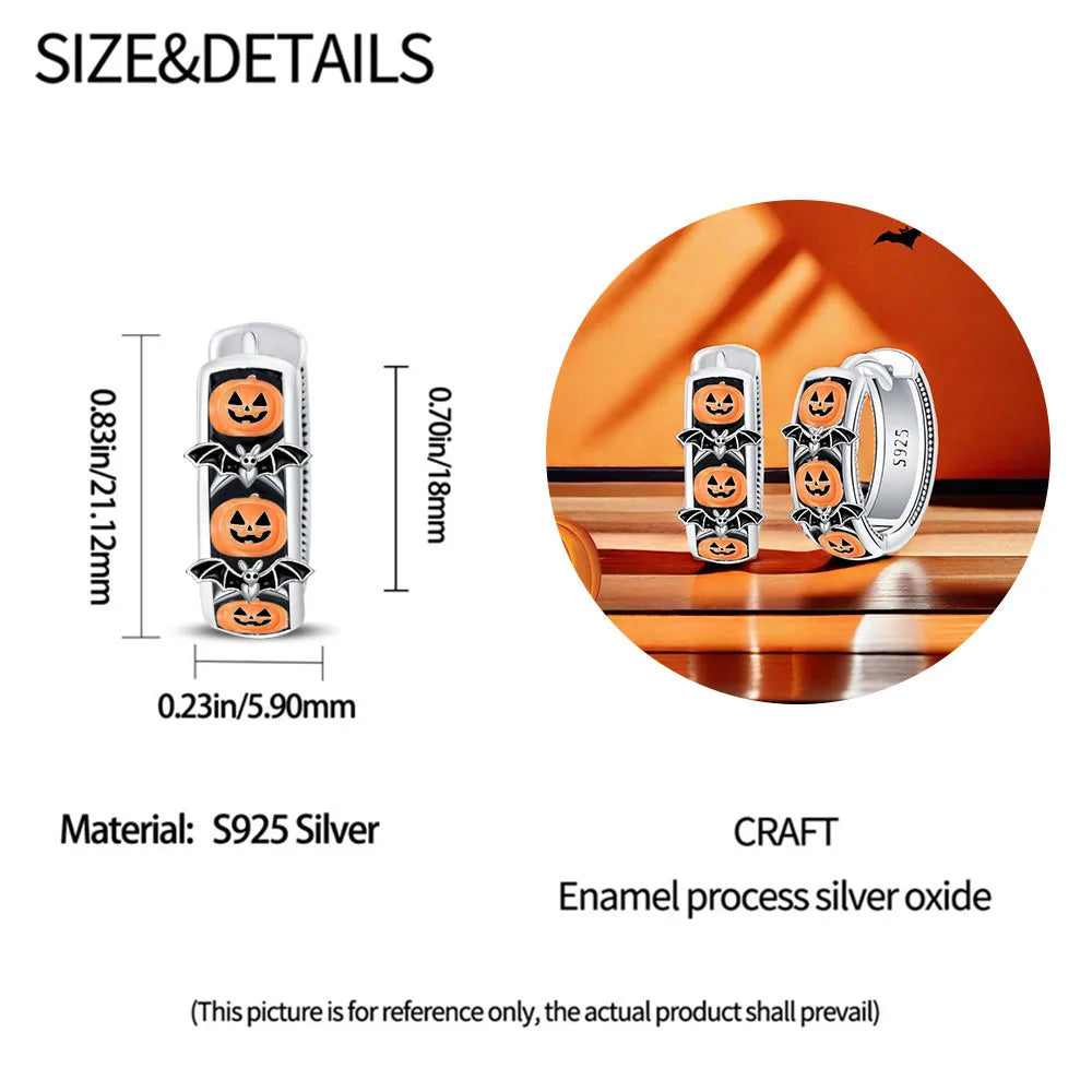 Halloween Pumpkin Bat Ring Earrings halloween charms silver 925 Earring For Women Punk Men's Earrings Fit Party Jewelry Gift