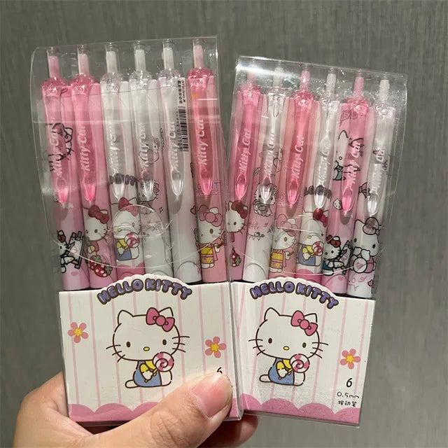 Sanrio Hello Kitty 6pcs Series Gel Pen 0.55mm Refill Y2k Cinnamoroll Kuromi MelodyCartoon Press Pen Black Stationery Supplies