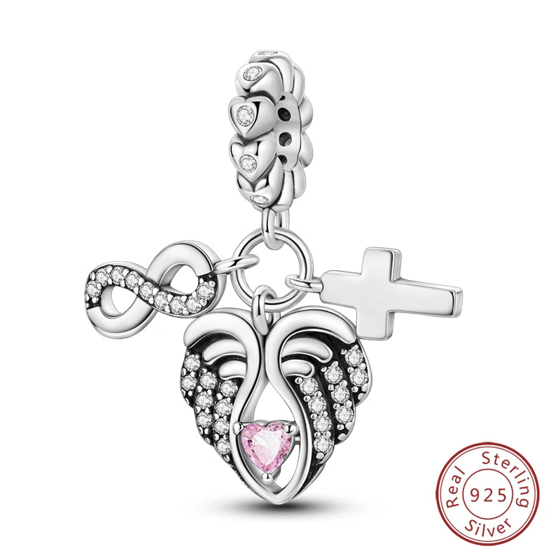 Real 925 Sterling Silver Pink Series Heart Charms Beads Fit Qikaola 925 Original Bracelets DIY Mother's Day Jewelry Gift For Mom