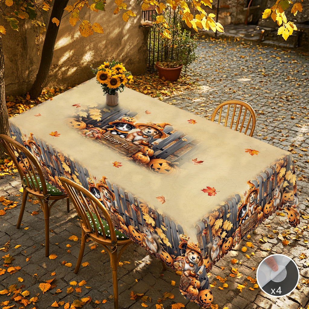 1 Piece of Autum Thanksgiving Themed Printed Tablecloth, Retro Country Farmhouse Style, Puppy, Kitten, Pumpkin Pattern Design, for Holiday Parties, Camping Picnic, Garden Birthday Party Decoration, Kitchen Accessories, Dining