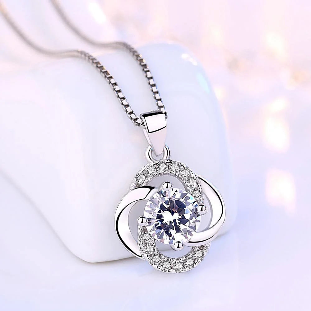 925 Sterling Silver Flower Amethyst Pendants Neck Chain Necklaces For Women Ladies Elegant Jewelry Accessories Jewellery