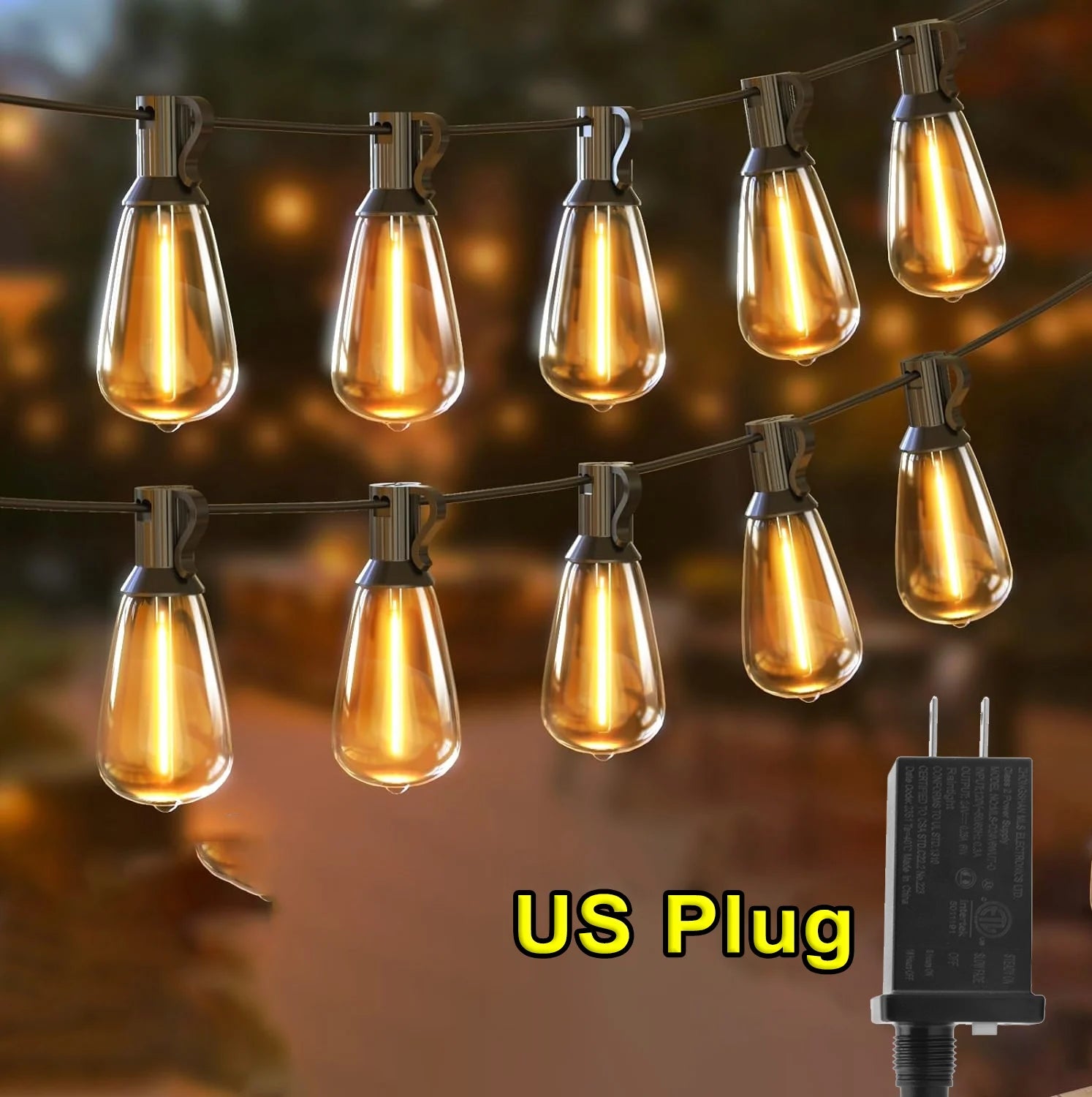 1/2/3pcs 28FT ST38 String Lights Outdoor, US Plug 10+1 LED Patio Lights Fairy Garden Lamp For Home Xmas New Year Party Halloween