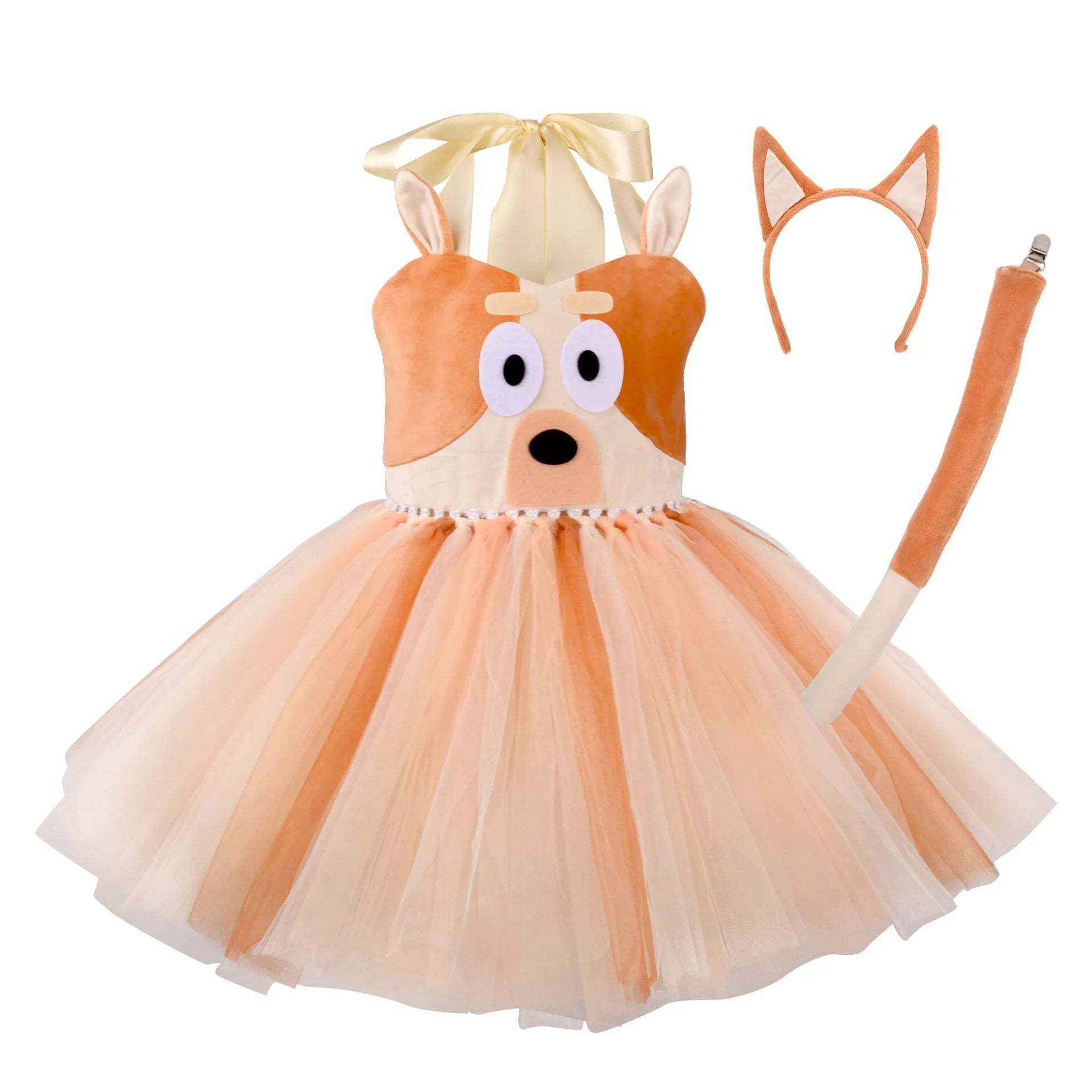 Bluey Party Dress Up Halloween Costume Cosplay Set Stage Performance Dog Costume Bingo Mesh Skirt Bluey Skirt with Headband New