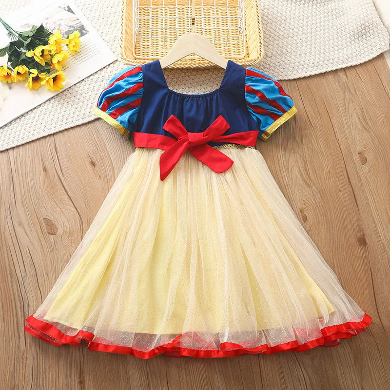Kids Girl Snow White Dress Summer Short Sleeved Birthday Party Elsa Princess 2024 New Halloween Costume for Girls 2-8 Years Old