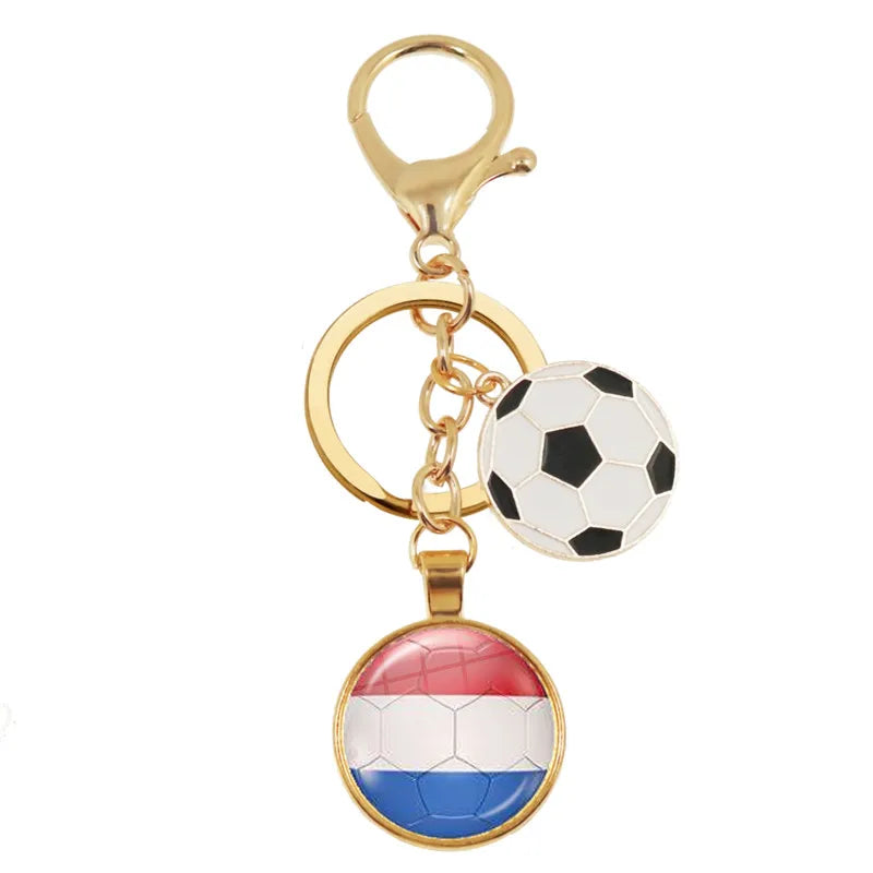 Netherlands,Serbia,Switzerland,Portugal,Poland,Brazil Football Pattern National Flag Glass Cabochon Keychain Fans Commemorative