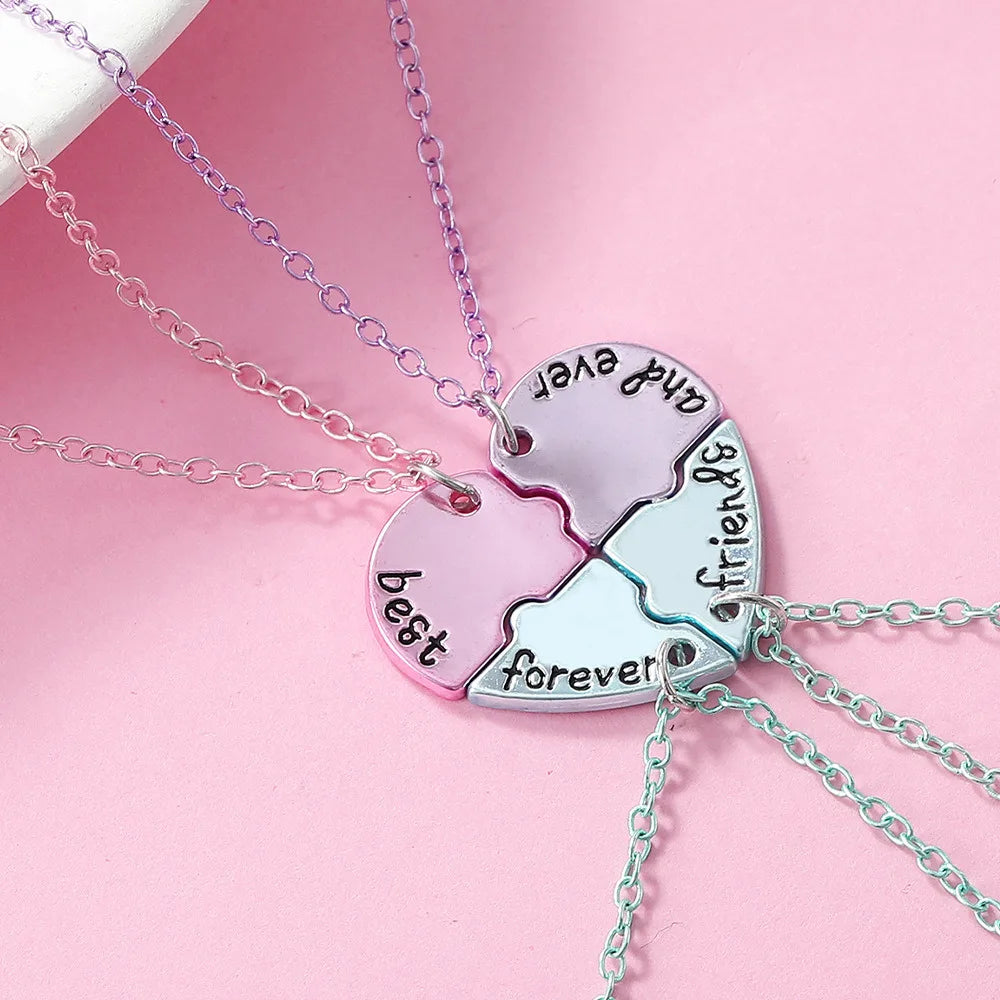 Lovecryst 3/4Pcs/set Heart-shaped Stitching Best Friend Necklace BFF Friendship Jewelry Gifts for Girls