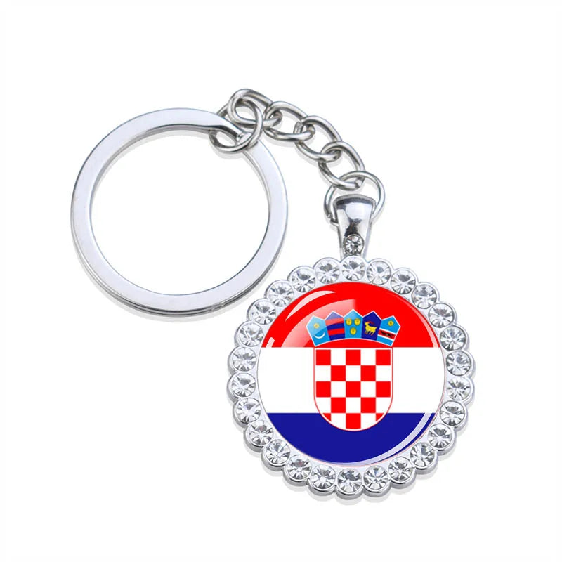 Europe National Flag Keychains Glass Dome Rhinestone Pendant Key Chains Albania Spain Ukraine Russia France Germany Flag Keyring